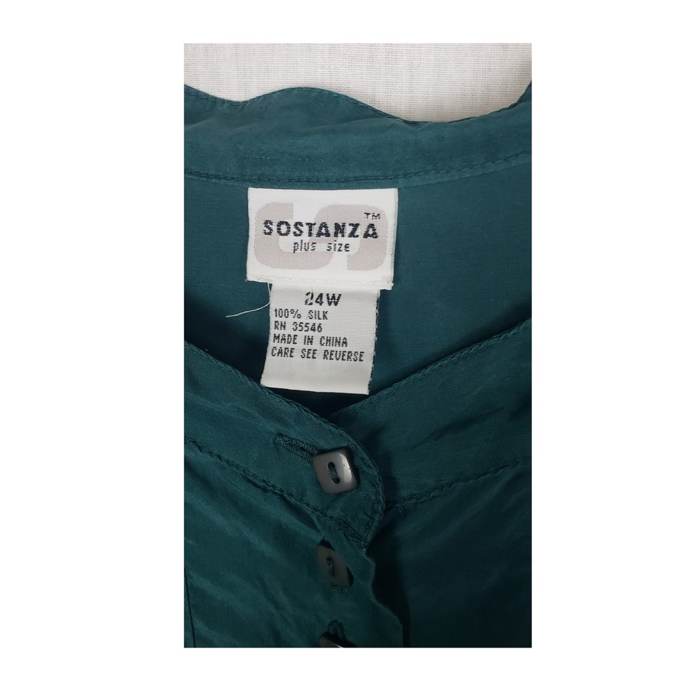 SOSTANZA Plus Size 24W Green 100%‎ Silk Button Front Tunic Blouse Fall Christmas - Picture 3 of 9
